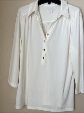 Charter Club Cream Button-Front Polo Tunic with Gold Buttons